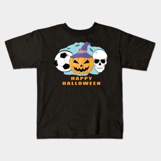 Happy Football / Soccer Halloween - Spooky Skull and Pumpkin Kids T-Shirt